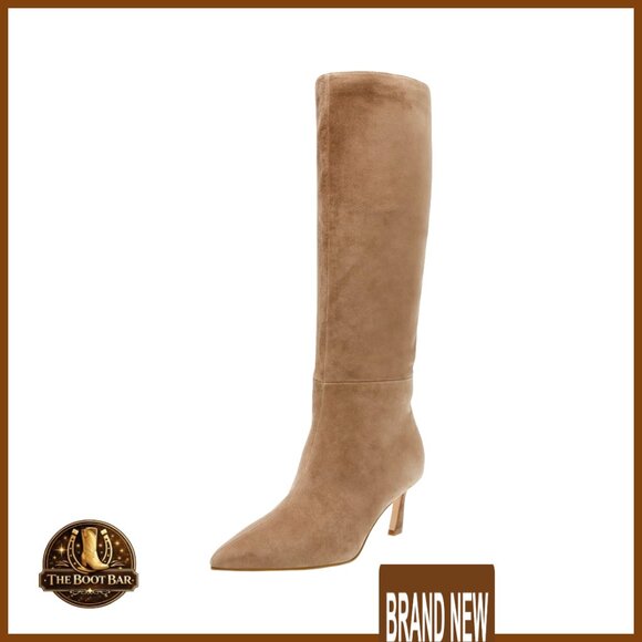 Womens Knee High Boots Pointed Toe Kitten Heel Pull On